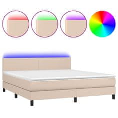 Vidaxl Box spring postel matrace a LED cappuccino 180x200cm umělá kůže