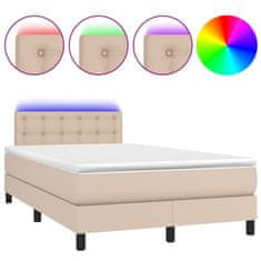 Vidaxl Box spring postel matrace a LED cappuccino 120x200cm umělá kůže