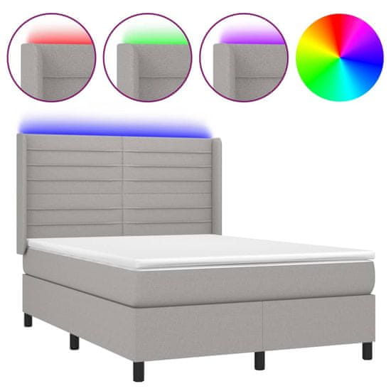 Vidaxl Box spring postel s matrací a LED světle šedá 140x200 cm textil