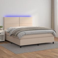 Vidaxl Box spring postel matrace a LED cappuccino 160x200cm umělá kůže