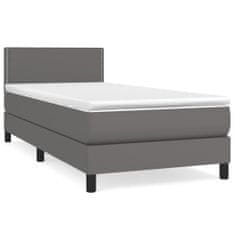 Vidaxl Box spring postel s matrací šedá 90x200 cm umělá kůže