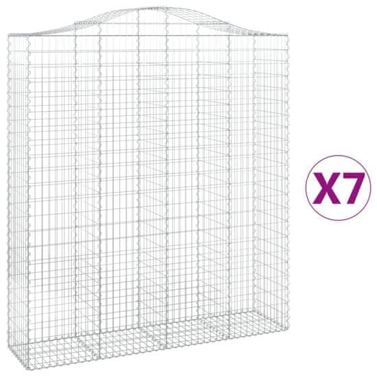 Vidaxl Klenuté gabionové koše 7 ks 200x50x220/240cm pozinkované železo