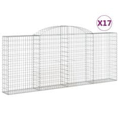 Vidaxl Klenuté gabionové koše 17ks 300x30x120/140cm pozinkované železo