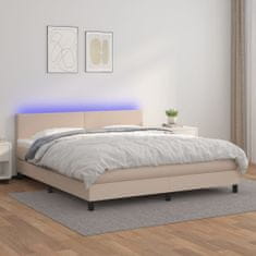 Vidaxl Box spring postel matrace a LED cappuccino 180x200cm umělá kůže