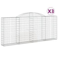 Vidaxl Klenuté gabionové koše 3 ks 300x30x120/140cm pozinkované železo