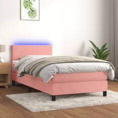 shumee Box spring postel s matrací a LED růžová 100x200 cm samet