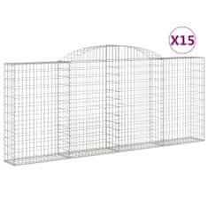 Vidaxl Klenuté gabionové koše 15ks 300x30x120/140cm pozinkované železo