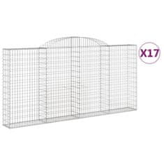 Vidaxl Klenuté gabionové koše 17ks 300x30x140/160cm pozinkované železo