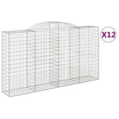 Vidaxl Klenuté gabionové koše 12ks 300x50x160/180cm pozinkované železo