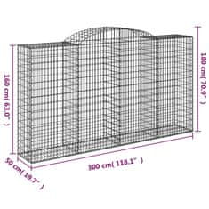 Vidaxl Klenuté gabionové koše 12ks 300x50x160/180cm pozinkované železo