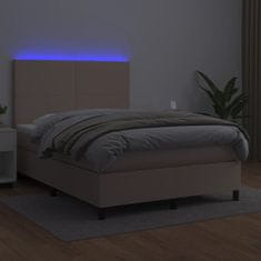 Vidaxl Box spring postel matrace a LED cappuccino 140x190cm umělá kůže