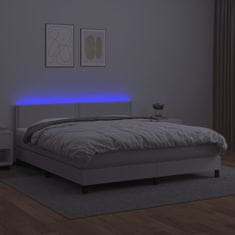 Vidaxl Box spring postel s matrací a LED bílá 180x200 cm umělá kůže