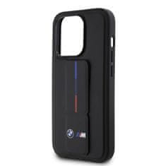 Bmw  &quot;M&quot; Collection PU Grip Stand Tricolor Line Zadní Kryt pro iPhone 15 Pro Black