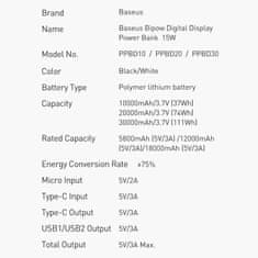 BASEUS Baseus Bipow Powerbank s displejem 30000mAh 15W černá Overseas Edition + USB - Micro USB kabel 0,25m černý PPBD050201