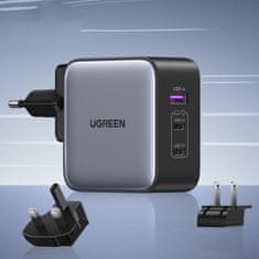 Ugreen CD296 GaN nabíječka USB / 2x USB-C 65W + adaptér EU / UK / US, černá