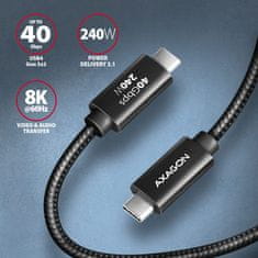 AXAGON kabel NewGEN+ USB-C - USB-C, USB4 Gen 3×2, PD 240W 5A, 8K@60Hz, ALU, opletený, 1m, černá