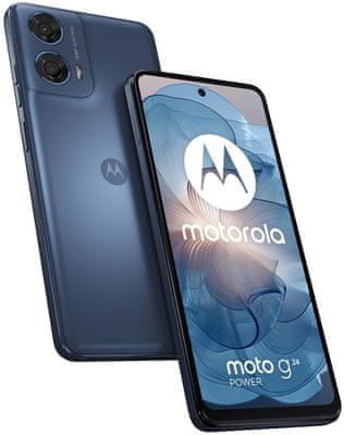 moderní mobilní dotykový telefon smartphone motorola Moto G24 Power 30W rychlonabíjení bleskové nabíjení telefonu 6000 mah baterie výdrž lte wifi Bluetooth 2 sim Dual SIM slot paměťová karta NFC 6,6palcový hd+ IPS displej 50mpx fotoaparát google assistant macro objektiv širokoúhlá kamera výkonný fotoaparát makro MediaTek Helio G85 výkonný procesor LTE 4G Dolby Atmos stereo reproduktory