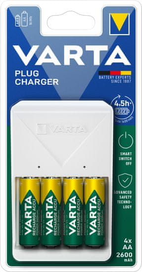 Varta nabíječka Plug Charger, včetně 4xAA 2600 mAh