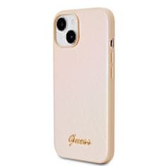 Guess  PU Leather Iridescent Metal Script Zadní Kryt pro iPhone 15 Gold