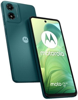 moderní mobilní dotykový telefon smartphone motorola Moto G04 15W nabíjení telefonu 5000 mah baterie výdrž lte wifi Bluetooth 2 sim Dual SIM dedikovaný slot paměťová karta 6,6palcový hd+ IPS displej 16mpx fotoaparát google assistant  makro objektiv širokoúhlá kamera výkonný fotoaparát makro hloubkový objektiv Unisoc T606 výkonný procesor LTE 4G Dolby Atmos stereo reproduktory duální stereo reproduktory PDAF fotoaparát