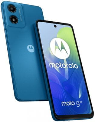 moderní mobilní dotykový telefon smartphone motorola Moto G04 15W nabíjení telefonu 5000 mah baterie výdrž lte wifi Bluetooth 2 sim Dual SIM dedikovaný slot paměťová karta 6,6palcový hd+ IPS displej 16mpx fotoaparát google assistant  makro objektiv širokoúhlá kamera výkonný fotoaparát makro hloubkový objektiv Unisoc T606 výkonný procesor LTE 4G Dolby Atmos stereo reproduktory duální stereo reproduktory PDAF fotoaparát