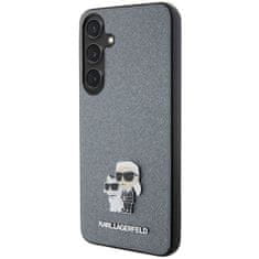 Karl Lagerfeld Originální pouzdro Saffiano Karl &amp;Choupette Metal Pin KLHCS24MPSAKCMPG pro Samsung Galaxy S24 Plus šedý