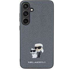 Karl Lagerfeld Originální pouzdro Saffiano Karl &amp;Choupette Metal Pin KLHCS24MPSAKCMPG pro Samsung Galaxy S24 Plus šedý