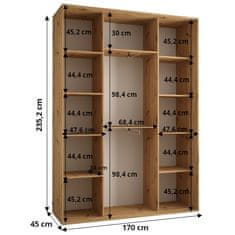 Veneti Šatní skříň ASIRI 12 - 170/45 cm, bílá / černá