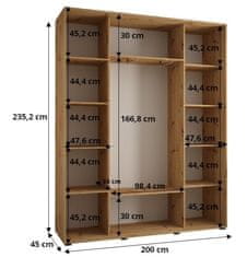 Veneti Šatní skříň ASIRI 12 - 200/45 cm, černá / bílá / černá