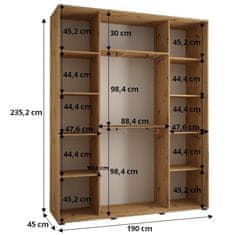 Veneti Šatní skříň ASIRI 3 - 190/45 cm, bílá / zlatá