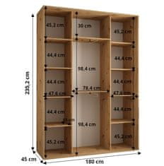 Veneti Šatní skříň ASIRI 3 - 180/45 cm, černá / bílá / černá