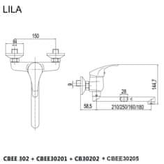 Mereo Lila dřezová baterie nástěnná 150 mm s ramínkem plochým rovným 160 mm CBEE30202 - Mereo