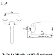 Mereo Lila dřezová baterie nástěnná 100 mm s ramínkem plochým rovným 250 mm CBEE302A01 - Mereo