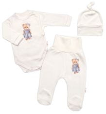 Baby Nellys Zavinovací body, polodupačky, čepička, 3D, Sweet Teddy Girl, krémové, vel. 68