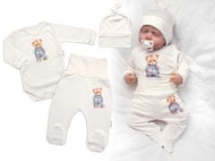 Baby Nellys Zavinovací body, polodupačky, čepička, 3D, Sweet Teddy Boy, krémové, vel. 62