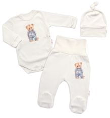 Baby Nellys Zavinovací body, polodupačky, čepička, 3D, Sweet Teddy Boy, krémové, vel. 62