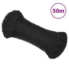 Greatstore Pracovní lano černé 3 mm 50 m polypropylen