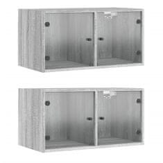 Vidaxl Nástěnné skříňky skleněná dvířka 2 ks šedé sonoma 68,5x37x35 cm