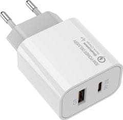 ColorWay 1x USB a 1x USB-C/ turbo síťová nabíječka/ 30W/ 100V-240V/ Bílá