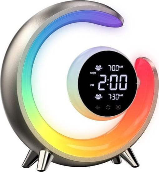 Immax LED noční lampička PEACOCK s hodinami/ RGB světlo/ 20W/ 400lm/ 5V/2,1A/ USB port/ zlatá