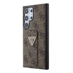 Guess  PU Grip Stand 4G Strass Triangle Metal Logo Zadní Kryt pro Samsung Galaxy S24 Ultra Brown