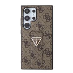 Guess  PU Grip Stand 4G Strass Triangle Metal Logo Zadní Kryt pro Samsung Galaxy S24 Ultra Brown