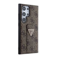 Guess  PU Grip Stand 4G Strass Triangle Metal Logo Zadní Kryt pro Samsung Galaxy S24 Ultra Brown