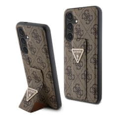 Guess  PU Grip Stand 4G Strass Triangle Metal Logo Zadní Kryt pro Samsung Galaxy S24 Brown