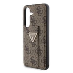 Guess  PU Grip Stand 4G Strass Triangle Metal Logo Zadní Kryt pro Samsung Galaxy S24 Brown