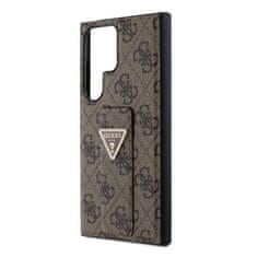 Guess  PU Grip Stand 4G Strass Triangle Metal Logo Zadní Kryt pro Samsung Galaxy S24 Ultra Brown