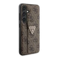 Guess hard silikonový kryt Samsung Galaxy S24 5G brown PU Grip Stand 4G Strass Triangle Metal Logo