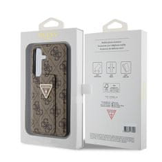 Guess hard silikonový kryt Samsung Galaxy S24 5G brown PU Grip Stand 4G Strass Triangle Metal Logo