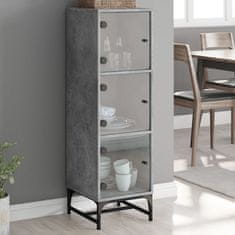 Greatstore Highboard se skleněnými dvířky betonově šedý 35 x 37 x 120 cm