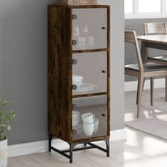 Greatstore Highboard se skleněnými dvířky kouřový dub 35 x 37 x 120 cm